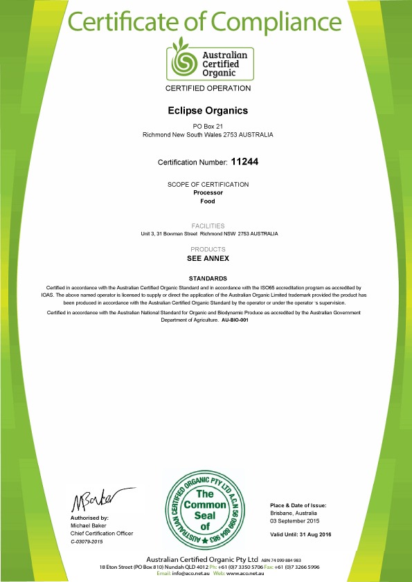 Organic Certification Info